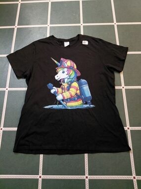 Womans Black Unicorn Firefighter Graphic Tee